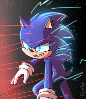 Sonic the Hedgehog 以動感姿勢呈現，帶有發光條紋，背景為宇宙。 — 小米 Mix Fold 4 壁紙
