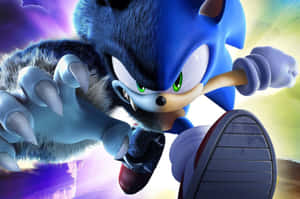 Sonic the Hedgehog 以動態動作姿勢呈現，擁有發光的眼睛和鋒利爪子。 — 音速小子 壁紙