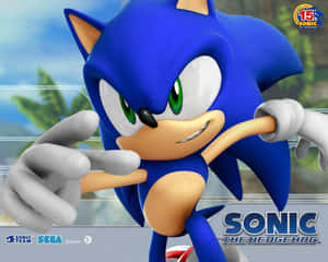 Sonic the Hedgehog 以動態姿勢展現，擁有綠色眼睛和藍色尖刺。 — 音速小子 壁紙