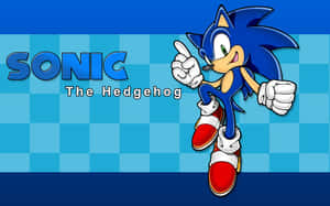 Sonic the Hedgehog 角色以奔跑姿勢搭配藍色格子背景。 — 音速小子 壁紙