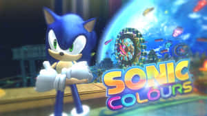 Sonic the Hedgehog 在一個色彩繽紛的未來嘉年華場景中，有發光的遊樂設施和霓虹燈。 — 電玩遊戲 GIF 壁紙