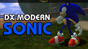 Sonic the Hedgehog 在 3D 渲染的遊戲場景中奔跑，帶有文字疊加。 — 音速小子 壁紙