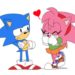 Sonic 看起來很惱火，而Amy臉紅並用頭頂上的心形遮住臉。 — iPad Pro 11 壁紙