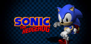 Sonic the Hedgehog 在方格背景上帶著他的標誌奔跑。 — 音速小子 壁紙