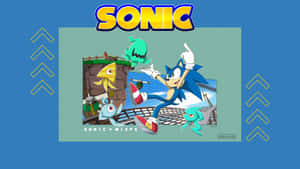 Sonic the Hedgehog 在遊戲場景中跑過色彩繽紛的卡通生物。 — 音速小子 壁紙