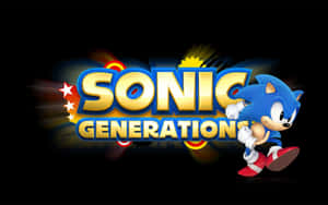 Sonic the Hedgehog 在 Sonic Generation 標誌旁邊奔跑，帶有星爆效果。 — 音速小子 壁紙