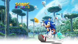 Sonic the Hedgehog 跑過一個有漂浮眼球生物的彩色外星叢林。 — 音速小子 壁紙