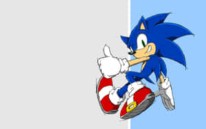 Sonic the Hedgehog 豎起大拇指，對著一個分為灰色和藍色的背景。 — 音速小子 壁紙