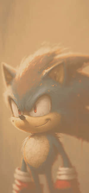 Sonic the Hedgehog 在金色調的數位插圖中溫暖地微笑。 — OnePlus Open 壁紙