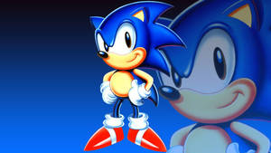 Sonic the Hedgehog 角色，身後有更大模糊版本，藍色背景。 — 音速小子 壁紙