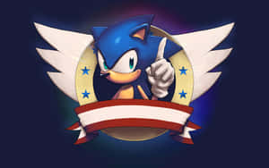 Sonic the Hedgehog 擁有翅膀和星星橫幅指向前方。 — 音速小子 壁紙