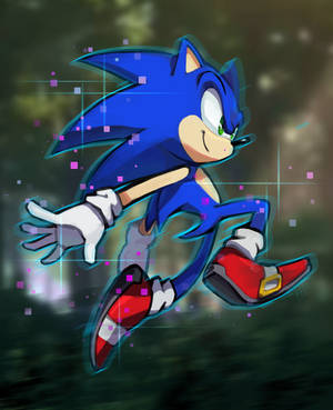 Sonic the Hedgehog 快速奔跑，帶有發光軌跡和像素效果。 — 音速小子 壁紙