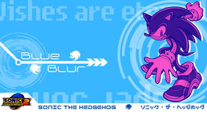 紫色和粉紅色的Sonic the Hedgehog在藍色背景上奔跑，帶有「Blue Blur」文字。 — 電玩遊戲 GIF 壁紙