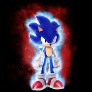 Sonic the Hedgehog 在紅色宇宙背景下散發藍色能量光芒。 — 音速小子 壁紙