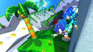 Sonic the Hedgehog 在叢林關卡中奔跑收集環圈。 — 薩爾達傳說 � Breath of the Wild 壁紙