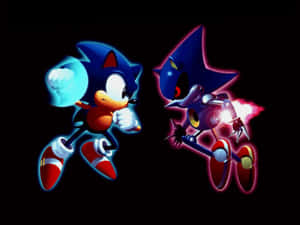 Sonic the Hedgehog 和他的黑暗版本在一場發光的戰鬥場景中碰撞。 — 音速小子 壁紙
