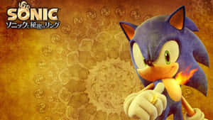 Sonic the Hedgehog 在金色華麗背景下手持一個燃燒的環。 — 音速小子 壁紙