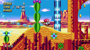Sonic the Hedgehog 在有仙人掌和環的沙漠關卡奔跑。 — 音速小子 壁紙