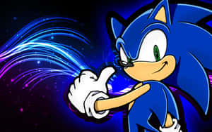 Sonic the Hedgehog 豎起大拇指，身後有發光的能量痕跡。 — 音速小子 壁紙