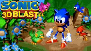 Sonic the Hedgehog 在像素叢林中，有色彩繽紛的鳥兒和花朵。 — 超級索尼克 壁紙
