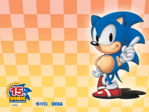 Sonic the Hedgehog 在格紋背景上微笑向上指。 — 音速小子 壁紙