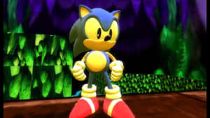 Sonic the Hedgehog 在一個發光的綠色洞穴中，背景為紫色。 — 音速小子 壁紙