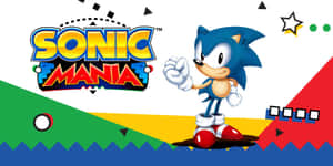 Sonic the Hedgehog 在一張色彩繽紛的復古電子遊戲海報中，帶有幾何形狀。 — 索尼克 壁紙
