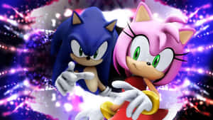 Sonic 和 Amy Rose 在發光能量效果的宇宙場景中。 — 音速小子 壁紙