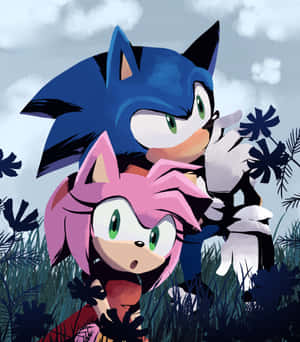 Sonic 和 Amy Rose 從草叢後探出頭來，表情驚訝。 — 小米 Mix Fold 4 壁紙