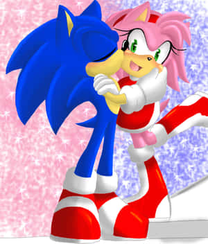 Sonic 和 Amy 在閃爍背景中溫暖擁抱。 — 小米 Mix Flip 2 壁紙