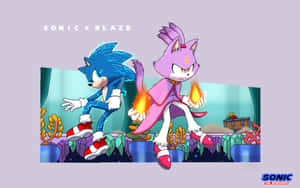 Sonic 和 Blaze 在一個有發光水晶和珊瑚的水下洞穴中。 — 音速小子 壁紙