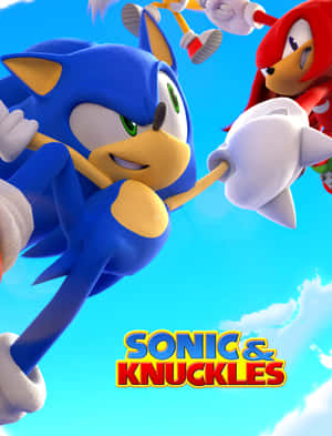 Sonic 和 Knuckles 在明亮的藍天白雲中飛翔。 — Galaxy Z Fold 8 壁紙