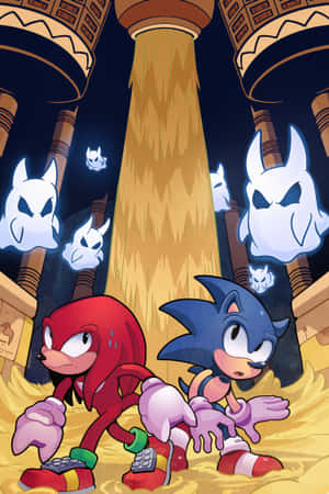 Sonic 和 Knuckles 在金色神殿中逃離白色幽靈。 — Oppo Pad 壁紙