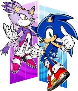 Sonic 和 Rouge the Bat 在格紋背景前擺出動感姿勢。 — Galaxy Z Fold 壁紙