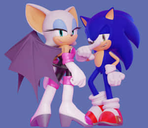Sonic 和 Rouge 以俏皮的姿勢，帶有蝙蝠翅膀和高跟鞋。 — 音速小子 壁紙