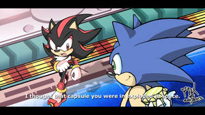 Sonic 和 Shadow 在未來環境中對話。 — 音速小子 壁紙