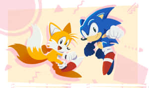 Sonic 和 Tails 在色彩繽紛的動漫插圖中一起奔跑。 — 音速小子 壁紙