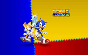 Sonic 和 Tails 在色彩繽紛的背景上與 Sonic Colours 標誌一起奔跑。 — 電玩遊戲 GIF 壁紙