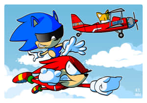 Sonic、Tails 和 Knuckles 在藍天白雲中飛行 — 索尼克 壁紙