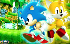 Sonic 和 Tails 在叢林中奔馳，帶有發光軌跡。 — 音速小子 壁紙
