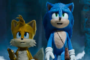 Sonic 和 Tails 在黑暗洞穴中顯得驚訝。 — MacBook Air 壁紙