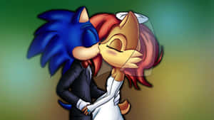 Sonic 和 Tails 穿著婚禮服飾接吻。 — 音速小子 壁紙