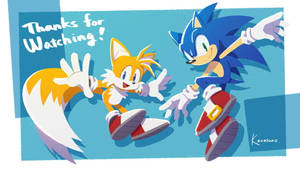 Sonic 和 Tails 揮手告別，帶有「謝謝觀看！」文字。 — 電玩遊戲 GIF 壁紙