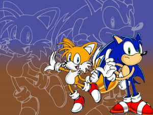 經典卡通風格的 Sonic 和 Tails 為遊戲背景擺姿勢。 — 音速小子 壁紙