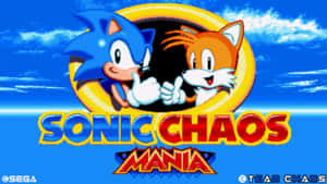 Sonic 和 Tails 在 Sonic Chaos Mania 遊戲標誌中豎起大拇指。 — 索尼克 壁紙