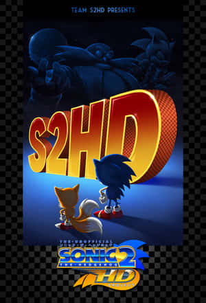 Sonic 和 Tails 在一個大型 S2HD 標誌前，身後有陰影般的身影。 — Huawei MatePad Edge 壁紙