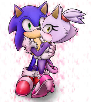 Sonic 和一隻紫色狐狸角色分享一個溫柔的擁抱。 — 小米 Mix Flip 2 壁紙