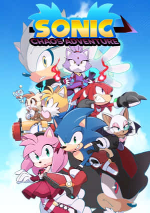 Sonic 和他的朋友們在藍天下擺出動作姿勢。 — 音速小子 壁紙