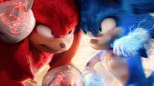 Sonic 與 Knuckles 在動畫風格的戰鬥場景中以電能碰撞。 — 音速小子 壁紙