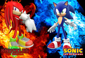Sonic 與 Knuckles 在熾熱和冰冷的元素背景中面對面。 — 音速小子 壁紙